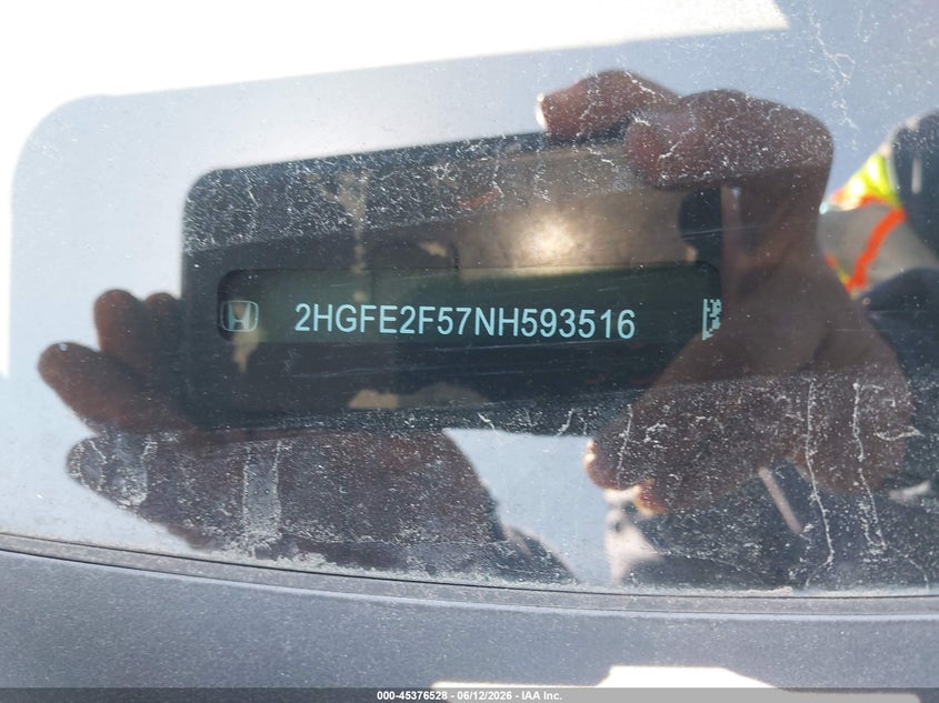 2022 Honda Civic VIN 2HGFE2F57NH593516 IAAI salvage auction — THEFT, Salvage (California), sold $5,800 on 2026-07-09 (photo 9)