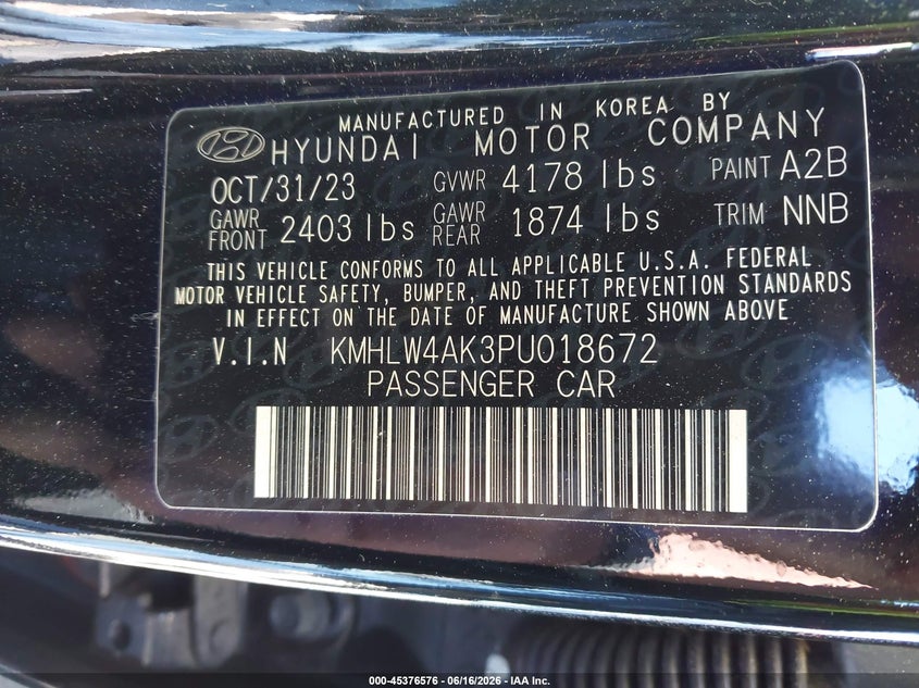 2023 Hyundai Elantra n VIN KMHLW4AK3PU018672 IAAI salvage auction — FRONT END, Salvage - Greater Than 75% (Maryland), sold $7,625 on 2026-07-09 (photo 9)
