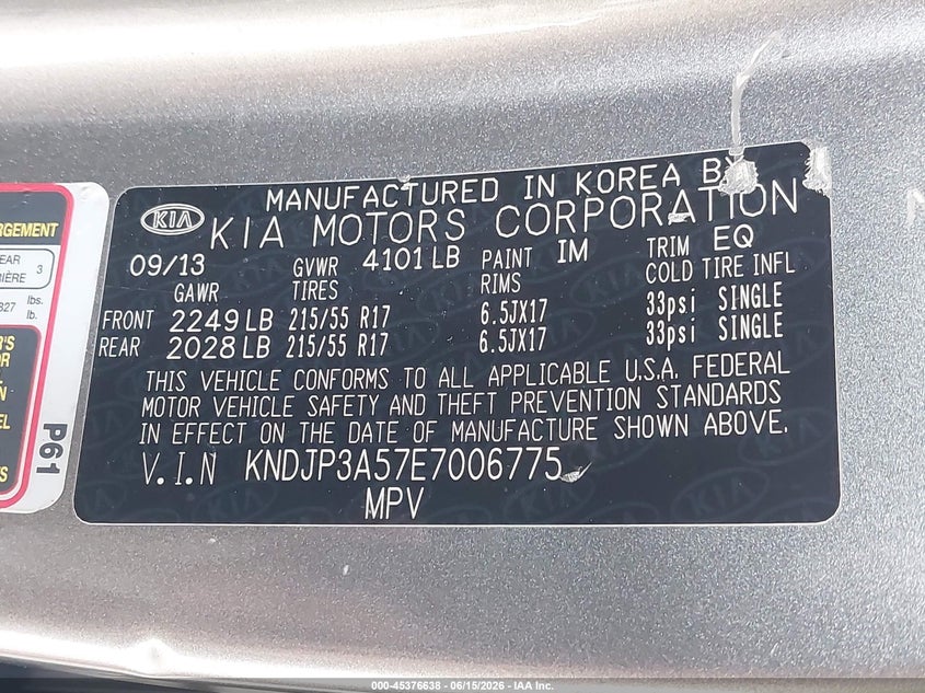 2014 Kia Soul VIN KNDJP3A57E7006775 IAAI salvage auction — FRONT END, Salvage Title, sold $725 on 2026-07-29 (photo 9)