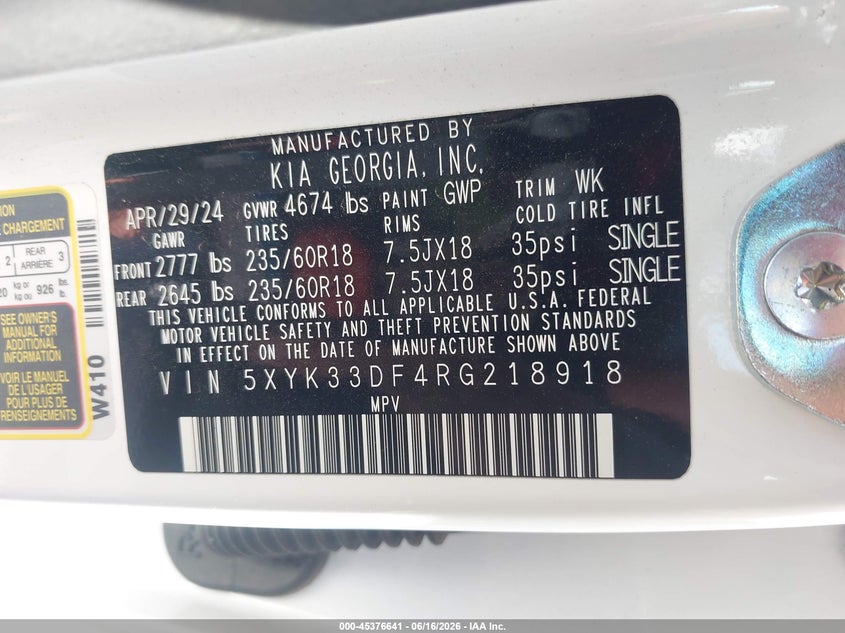 2024 Kia Sportage VIN 5XYK33DF4RG218918 IAAI salvage auction — REAR END, Salvage (Ohio), sold $7,800 on 2026-07-29 (photo 9)