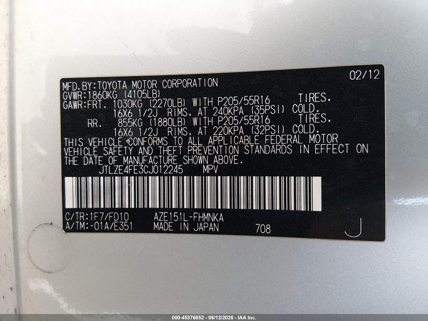 2012 Scion Xb VIN JTLZE4FE3CJ012245 IAAI salvage auction — NORMAL WEAR, Clear (Nevada), sold $725 on 2026-07-10 (photo 9)