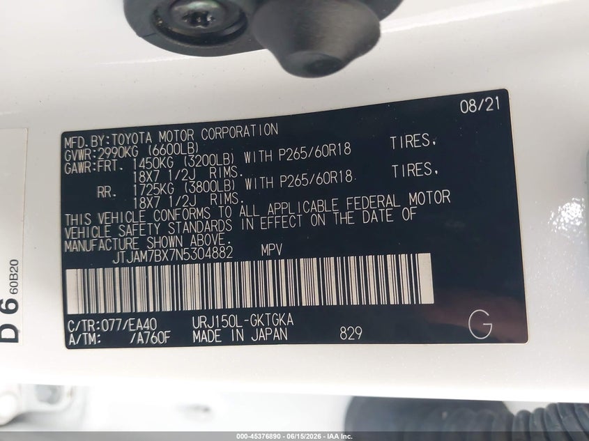 2022 Lexus Gx VIN JTJAM7BX7N5304882 IAAI salvage auction — UNDERCARRIAGE, Salvage Title, sold $22,200 on 2026-07-15 (photo 9)