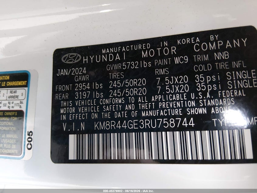 2024 Hyundai Palisade VIN KM8R44GE3RU758744 IAAI salvage auction — REAR END, Salvage (Missouri), sold $10,200 on 2026-07-30 (photo 9)