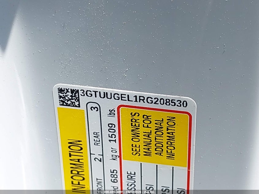 2024 Gmc SIERRA VIN 3GTUUGEL1RG208530 IAAI salvage auction — FRONT END, Original (Texas), sold $25,250 on 2026-08-17 (photo 9)