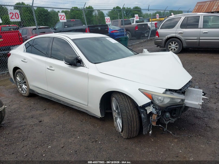 2018 Infiniti Q50 VIN JN1EV7AR2JM445074 IAAI salvage auction — FRONT END, Salvage Title, sold $1,425 on 2026-07-16 (photo 1)