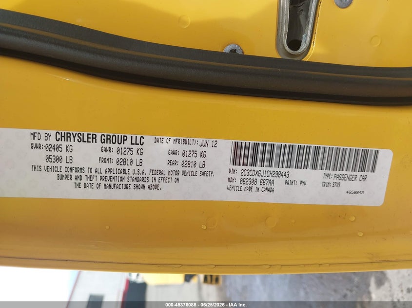 2012 Dodge Charger VIN 2C3CDXGJ1CH298443 IAAI salvage auction — REAR END, Salvage - Greater Than 75% (Maryland), sold $5,100 on 2026-08-03 (photo 9)