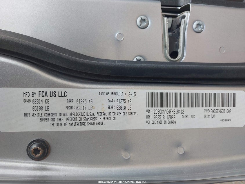 2015 Chrysler 300 VIN 2C3CCAAG4FH818412 IAAI salvage auction — FRONT END, Original (Texas), sold $3,600 on 2026-07-29 (photo 9)