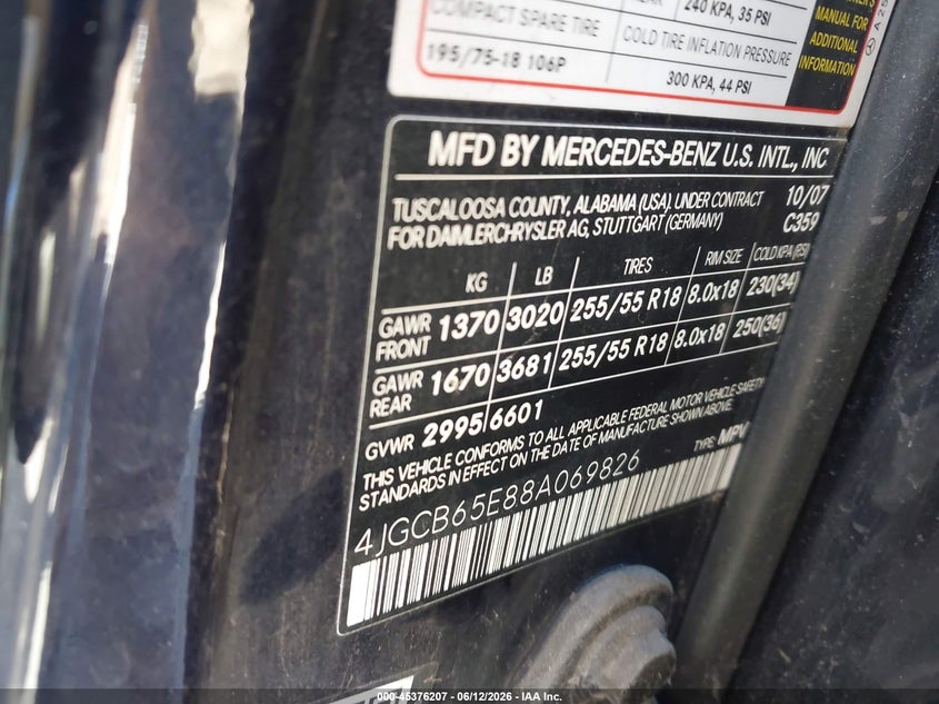 2008 Mercedes-benz R-class VIN 4JGCB65E88A069826 IAAI salvage auction — NORMAL WEAR, Salvage Title - Dealer (California), sold $275 on 2026-07-09 (photo 9)