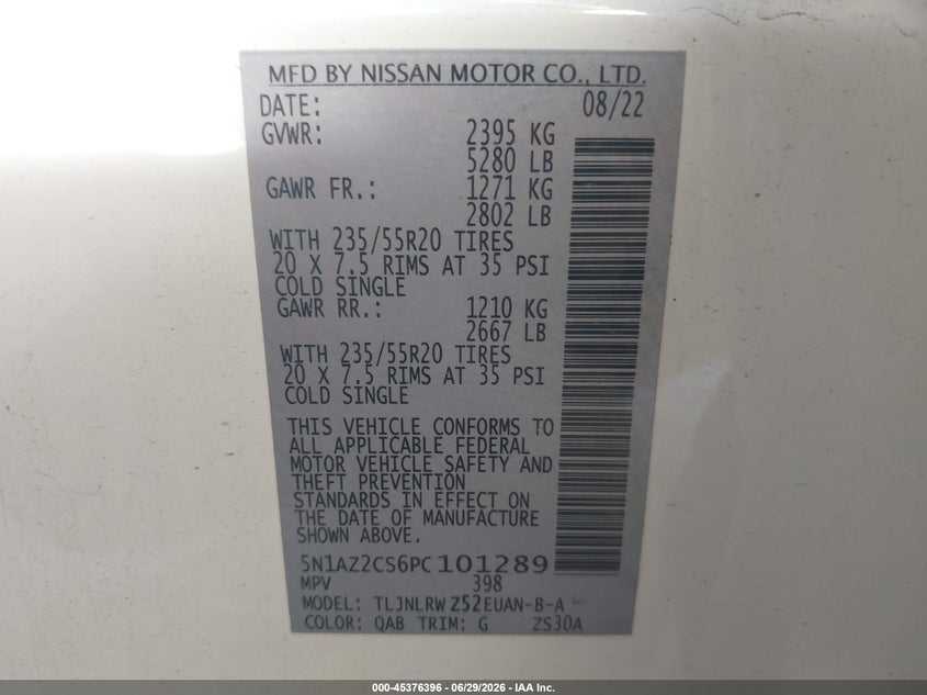 2023 Nissan Murano VIN 5N1AZ2CS6PC101289 IAAI salvage auction — REAR END, Salvage (Kansas), sold $8,700 on 2026-07-29 (photo 9)