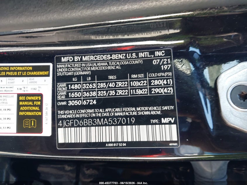 2021 Mercedes-benz Amg gle coupe VIN 4JGFD6BB3MA537019 IAAI salvage auction — REAR END, Salvage (Georgia), sold $35,500 on 2026-08-24 (photo 9)