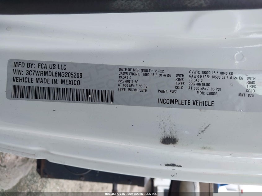 2022 Ram 5500 VIN 3C7WRMDL6NG205209 IAAI salvage auction — RIGHT FRONT, Clear (Florida), sold $9,500 on 2026-07-22 (photo 8)
