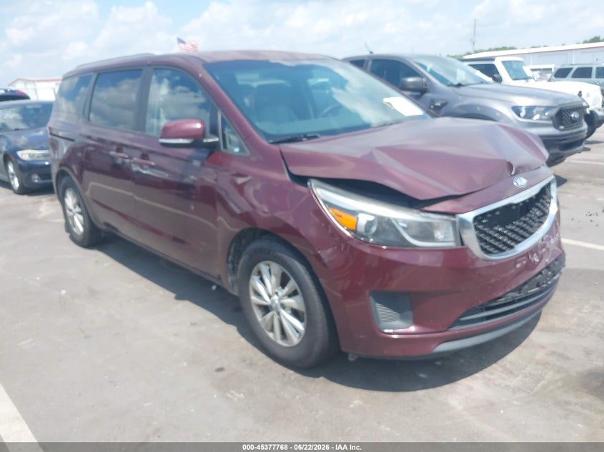 2016 Kia SEDONA VIN KNDMB5C1XG6171987 IAAI salvage auction — FRONT END, Salvage (North Carolina), sold $1,425 on 2026-07-22 (photo 1)