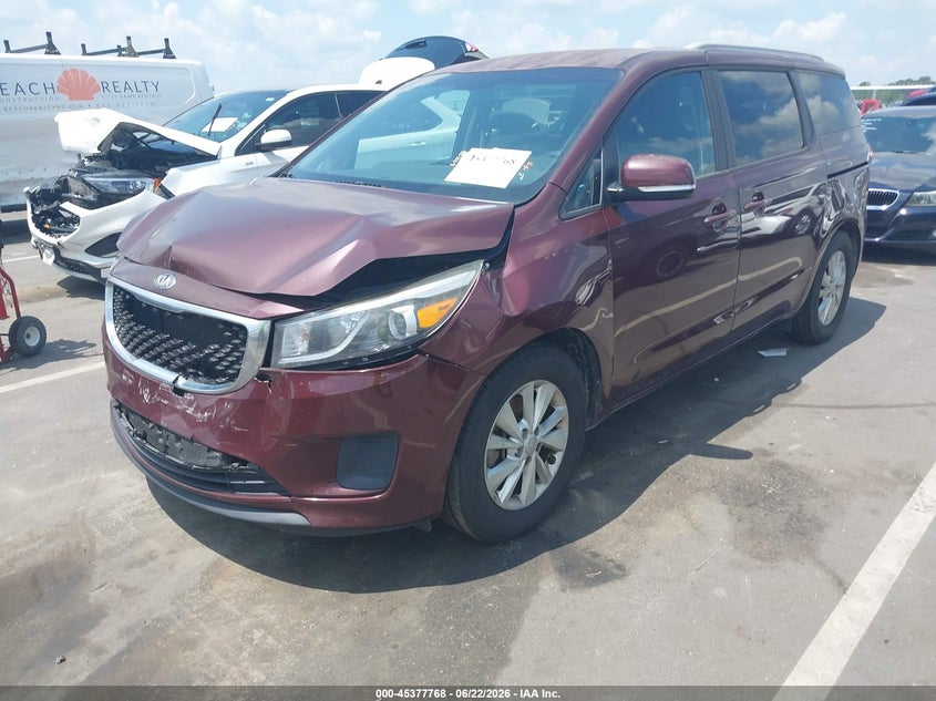 2016 Kia SEDONA VIN KNDMB5C1XG6171987 IAAI salvage auction — FRONT END, Salvage (North Carolina), sold $1,425 on 2026-07-22 (photo 2)