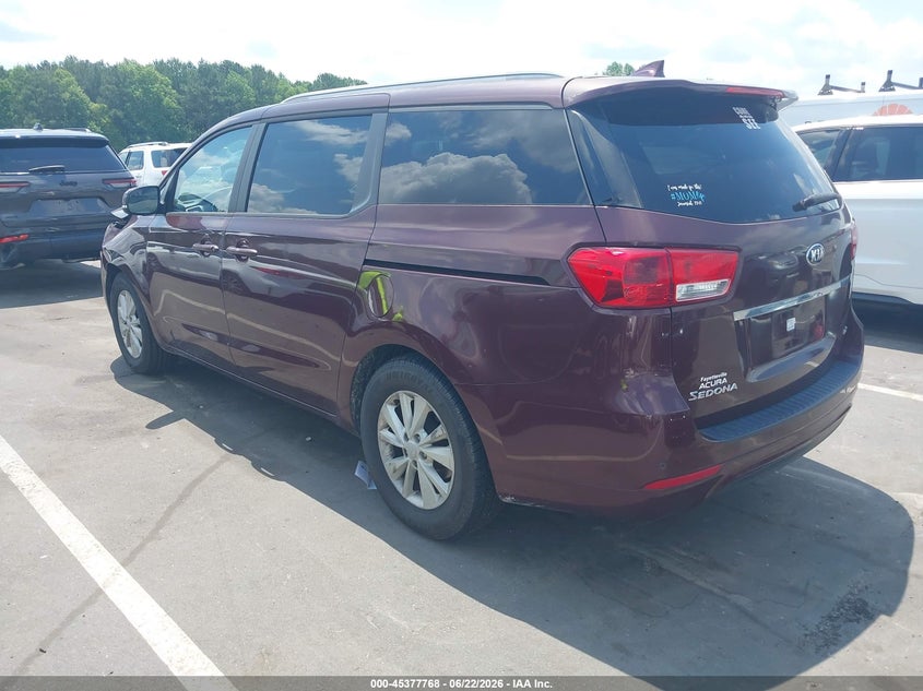 2016 Kia SEDONA VIN KNDMB5C1XG6171987 IAAI salvage auction — FRONT END, Salvage (North Carolina), sold $1,425 on 2026-07-22 (photo 3)