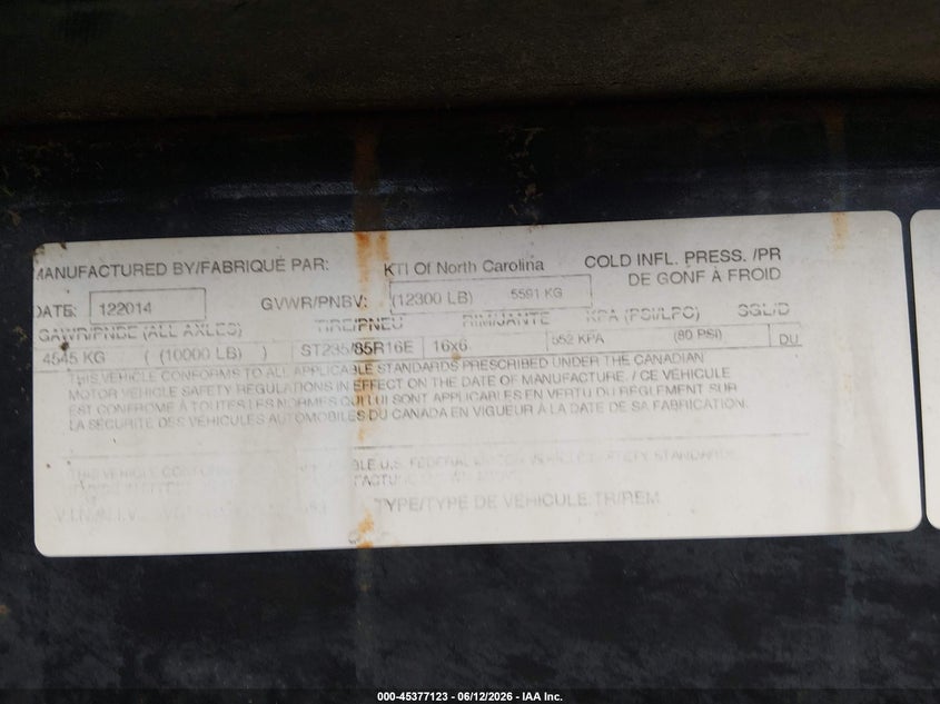2015 Kaufman Kaufman VIN 5VGFW5029FL002653 IAAI salvage auction — UNKNOWN, Salvage (Pennsylvania), sold $775 on 2026-07-28 (photo 9)
