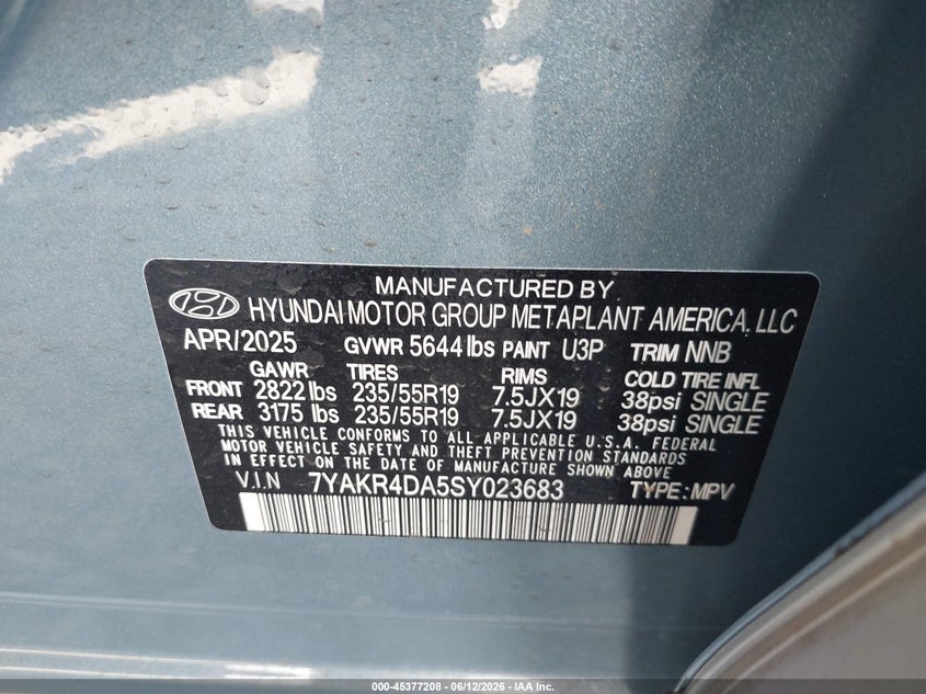 2025 Hyundai Ioniq 5 VIN 7YAKR4DA5SY023683 IAAI salvage auction — FRONT END, Salvage Title, sold $14,700 on 2026-08-01 (photo 9)