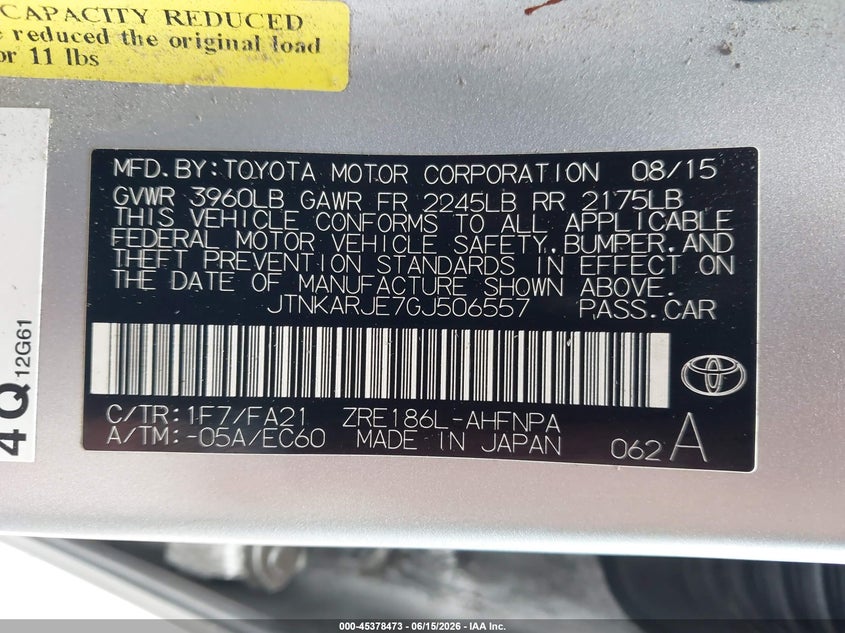 2016 Scion Im VIN JTNKARJE7GJ506557 IAAI salvage auction — REAR END, Original (Texas), sold $2,275 on 2026-07-28 (photo 9)