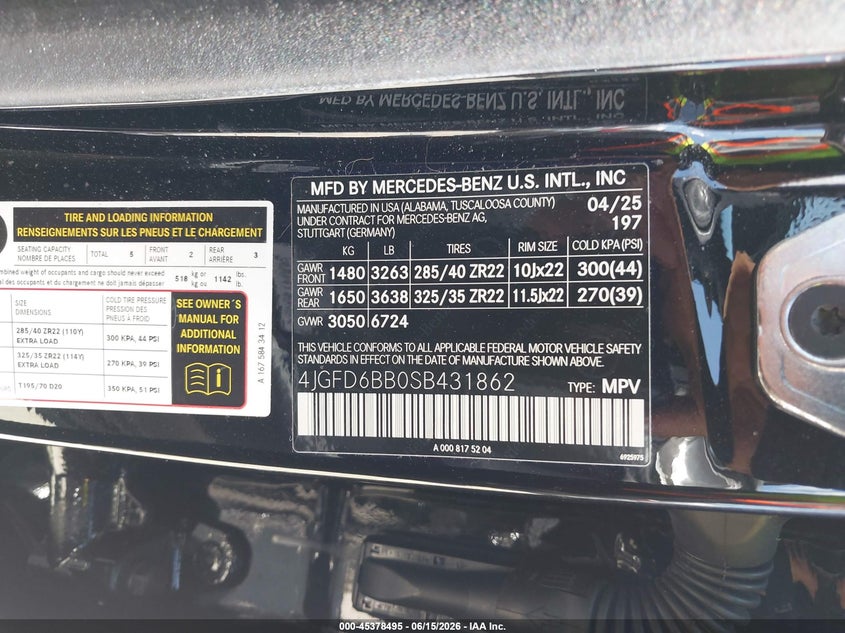 2025 Mercedes-benz Amg gle coupe VIN 4JGFD6BB0SB431862 IAAI salvage auction — FRONT END, Rebuildable (Florida), sold $34,250 on 2026-07-13 (photo 9)