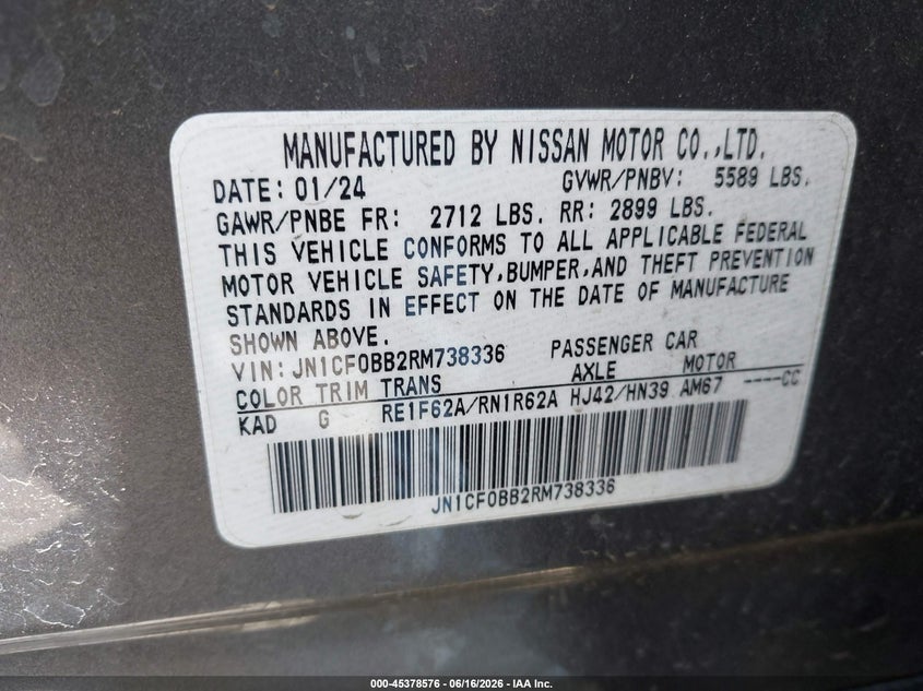 2024 Nissan Ariya VIN JN1CF0BB2RM738336 IAAI salvage auction — FRONT END, Salvage (Arizona), sold $5,525 on 2026-07-21 (photo 9)