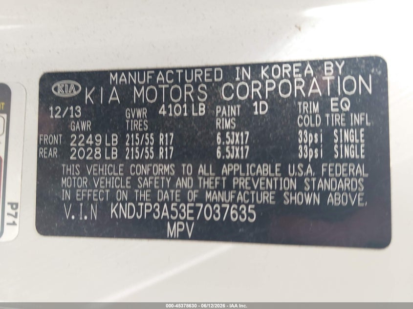 2014 Kia Soul VIN KNDJP3A53E7037635 IAAI salvage auction — FRONT END, Salvage (Utah), sold $25 on 2026-07-16 (photo 9)
