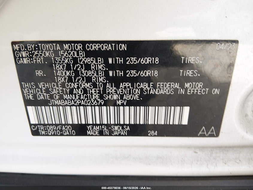 2023 Subaru Solterra VIN JTMABABA2PA023679 IAAI salvage auction — RIGHT SIDE, Bill Of Sale (Washington), sold $7,400 on 2026-07-16 (photo 9)