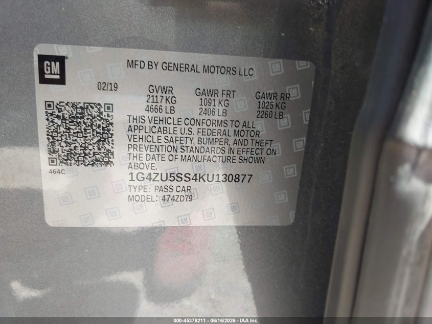 2019 Buick Lacrosse VIN 1G4ZU5SS4KU130877 IAAI salvage auction — REAR END, Salvage Title, sold $5,100 on 2026-08-21 (photo 9)
