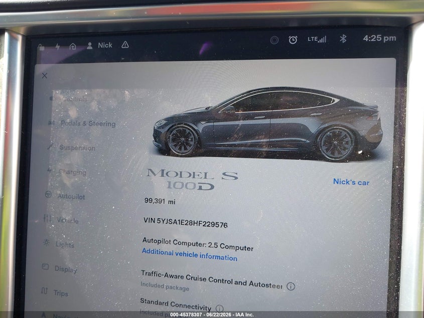 2017 Tesla Model s VIN 5YJSA1E28HF229576 IAAI salvage auction — NORMAL WEAR, Clear (Alabama), sold $6,300 on 2026-07-08 (photo 7)