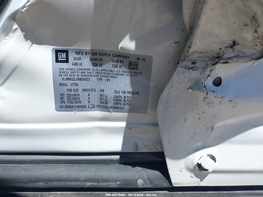 2021 Buick Encore gx VIN KL4MMGSL4MB049423 IAAI salvage auction — LEFT SIDE, Salvage (Indiana), sold $3,700 on 2026-07-08 (photo 9)