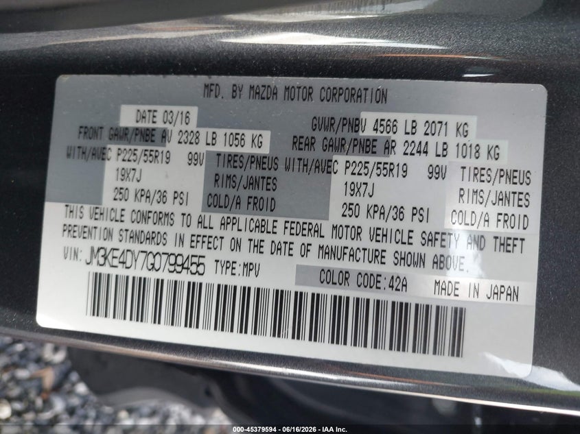 2016 Mazda Cx-5 VIN JM3KE4DY7G0799455 IAAI salvage auction — REAR END, Salvage (North Carolina), sold $2,700 on 2026-07-31 (photo 9)