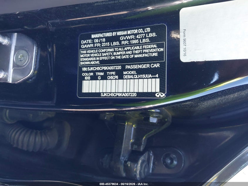 2019 Infiniti Qx30 VIN SJKCH5CP6KA007220 IAAI salvage auction — RIGHT FRONT, Salvage - Greater Than 75% (Maryland), sold $1,700 on 2026-07-13 (photo 9)
