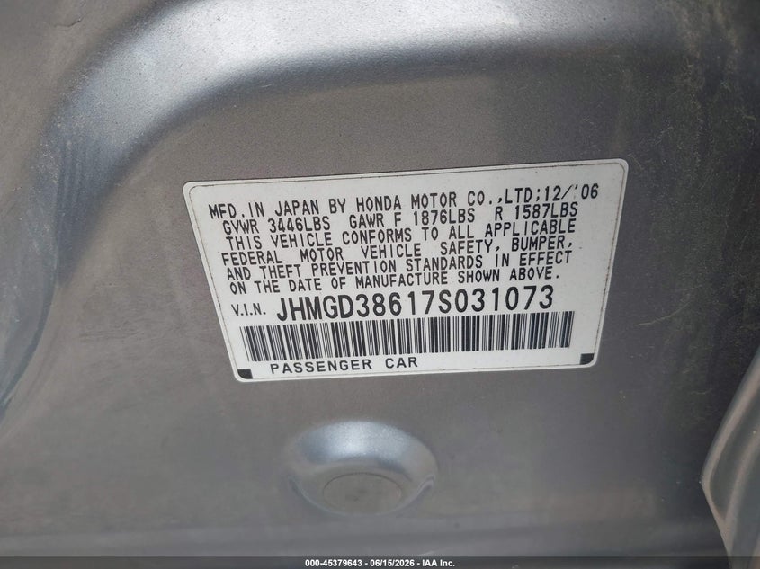 2007 Honda Fit VIN JHMGD38617S031073 IAAI salvage auction — RIGHT SIDE, Salvage (Ohio), sold $1,025 on 2026-07-14 (photo 9)