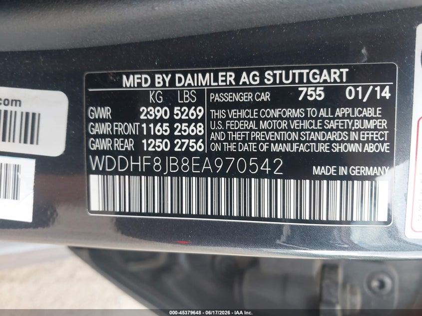 2014 Mercedes-benz VIN WDDHF8JB8EA970542 IAAI salvage auction — FRONT END, Salvage Title, sold $1,150 on 2026-07-28 (photo 9)