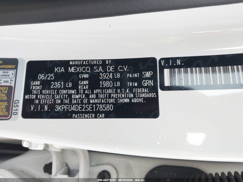 2025 Kia K4 VIN 3KPFU4DE2SE178580 IAAI salvage auction — RIGHT FRONT, Salvage Title, sold $8,125 on 2026-08-19 (photo 9)