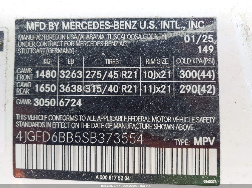 2025 Mercedes-benz Amg gle coupe VIN 4JGFD6BB5SB373554 IAAI salvage auction — INTERIOR BURN, Salvage (Pennsylvania), sold $30,550 on 2026-07-20 (photo 9)