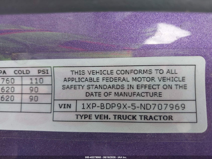2022 Peterbilt 579 VIN 1XPBDP9X5ND707969 IAAI salvage auction — FRONT END, Clear (Pennsylvania), sold $10,200 on 2026-08-19 (photo 8)