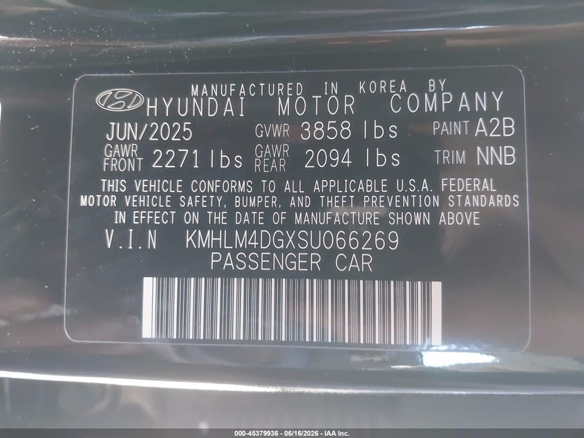 2025 Hyundai Elantra VIN KMHLM4DGXSU066269 IAAI salvage auction — FRONT END, Salvage - 75% Or Less (Maryland), sold $2,050 on 2026-07-28 (photo 9)