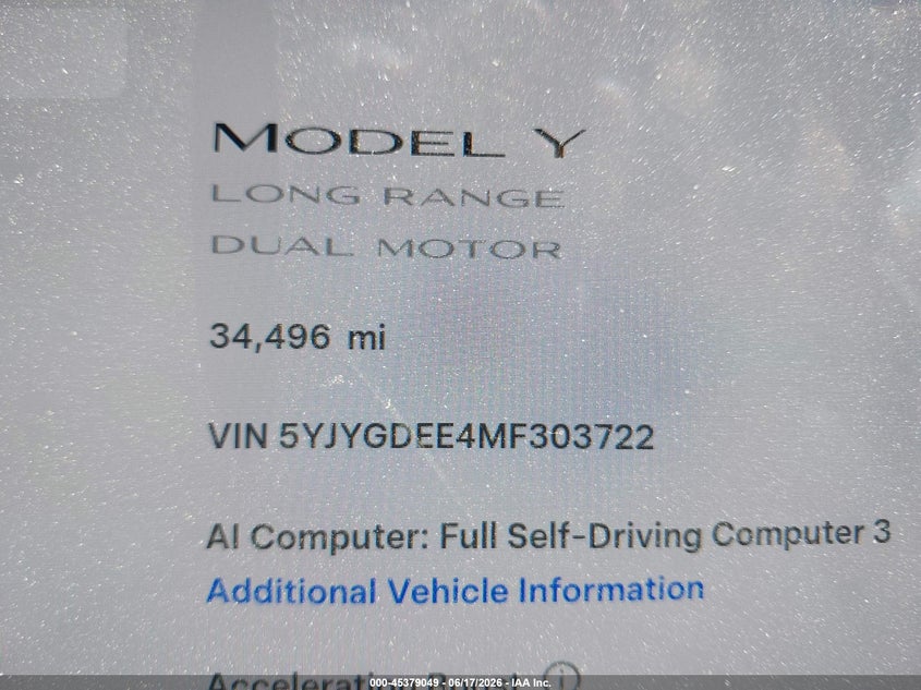 2021 Tesla Model y VIN 5YJYGDEE4MF303722 IAAI salvage auction — SIDE, Clear (Montana), sold $11,850 on 2026-07-16 (photo 9)