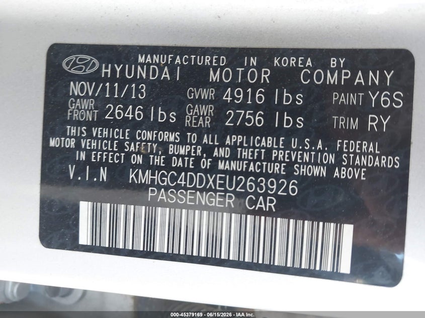2014 Hyundai Genesis VIN KMHGC4DDXEU263926 IAAI salvage auction — LEFT REAR, Salvage (Idaho), sold $500 on 2026-07-15 (photo 9)