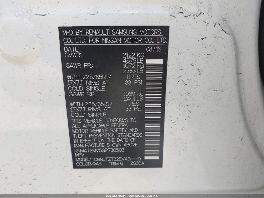 2016 Nissan Rogue VIN KNMAT2MV5GP730503 IAAI salvage auction — FRONT END, Salvage (Idaho), sold $550 on 2026-07-08 (photo 9)
