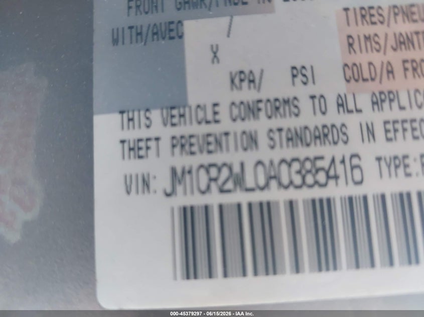 2010 Mazda 5 VIN JM1CR2WL0A0385416 IAAI salvage auction — SIDE, Clear (Virginia), sold $300 on 2026-07-13 (photo 9)