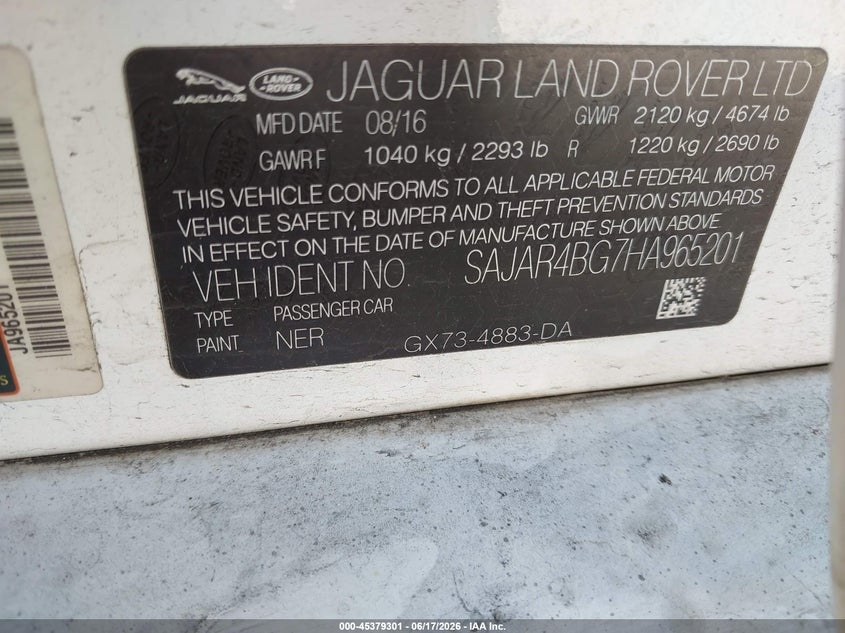 2017 Jaguar Xe VIN SAJAR4BG7HA965201 IAAI salvage auction — FRONT END, Salvage (Texas), sold $1,100 on 2026-07-21 (photo 9)