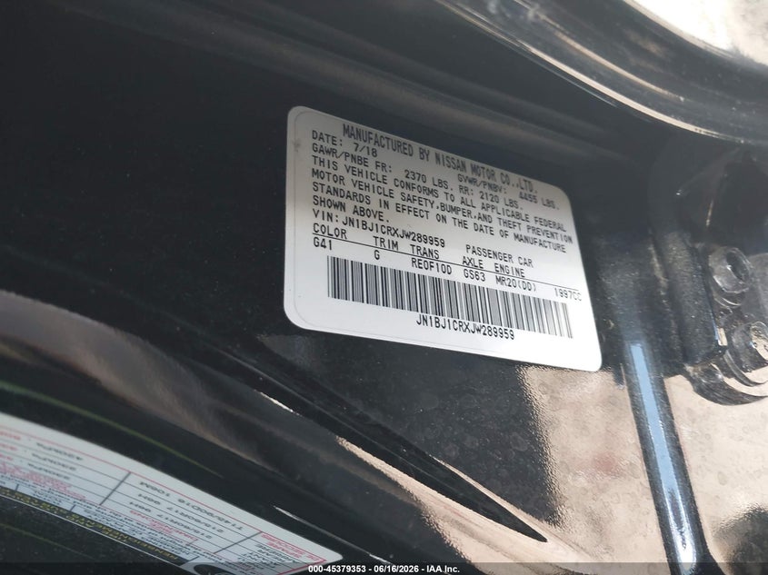 2018 Nissan Rogue VIN JN1BJ1CRXJW289959 IAAI salvage auction — REAR END, Salvage (Massachusetts), sold $4,350 on 2026-07-31 (photo 9)