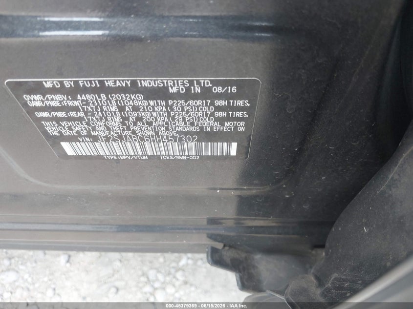 2017 Subaru Forester VIN JF2SJABC6HH457302 IAAI salvage auction — FRONT END, Salvage (Kentucky), sold $525 on 2026-07-27 (photo 9)