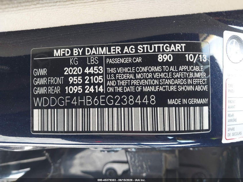 2014 Mercedes-benz C-klasse VIN WDDGF4HB6EG238448 IAAI salvage auction — FRONT END, Salvage Title, sold $1,550 on 2026-07-31 (photo 9)