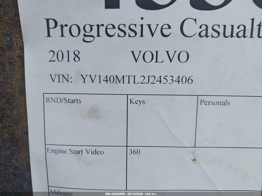 2018 Volvo S60 VIN YV140MTL2J2453406 IAAI salvage auction — TOTAL BURN, Salvage Title, sold $125 on 2026-08-19 (photo 9)