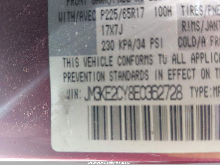 2014 Mazda Cx-5 VIN JM3KE2CY8E0362728 IAAI salvage auction — ROLLOVER, Salvage (North Carolina), sold $500 on 2026-07-22 (photo 9)