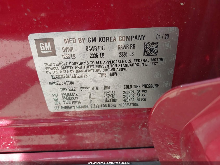 2020 Buick Encore gx VIN KL4MMFSL1LB120778 IAAI salvage auction — HAIL, Salvage (Ohio), sold $525 on 2026-07-28 (photo 9)