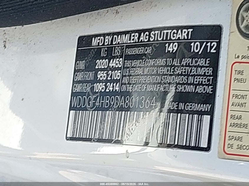 2013 Mercedes-benz C-klasse VIN WDDGF4HB9DA801364 IAAI salvage auction — ROLLOVER, Salvage (Indiana), sold $425 on 2026-07-17 (photo 9)