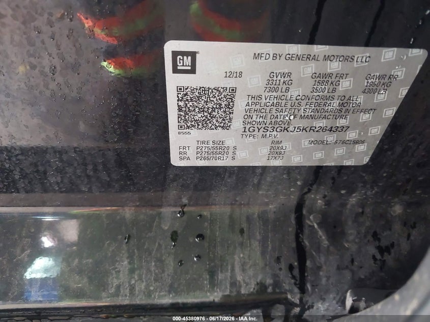 2019 Cadillac Escalade VIN 1GYS3GKJ5KR264337 IAAI salvage auction — FRONT END, Original (Texas), sold $9,100 on 2026-07-24 (photo 9)