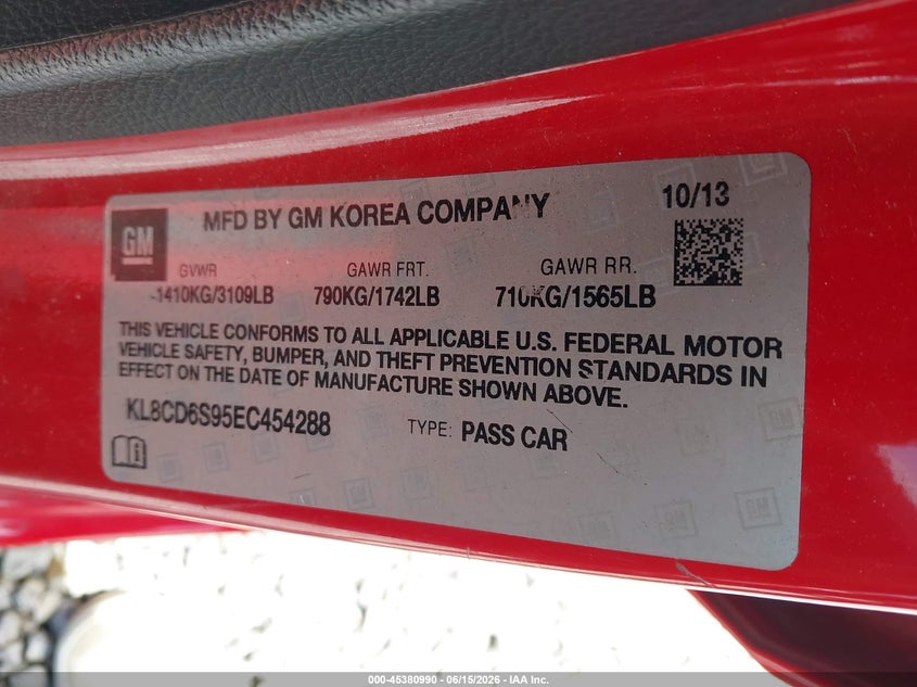 2014 Chevrolet Spark VIN KL8CD6S95EC454288 IAAI salvage auction — FRONT END, Salvage (North Carolina), sold $800 on 2026-07-31 (photo 9)